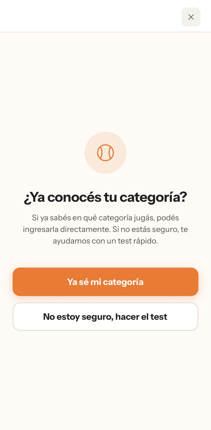 Pantalla de elección de categoría